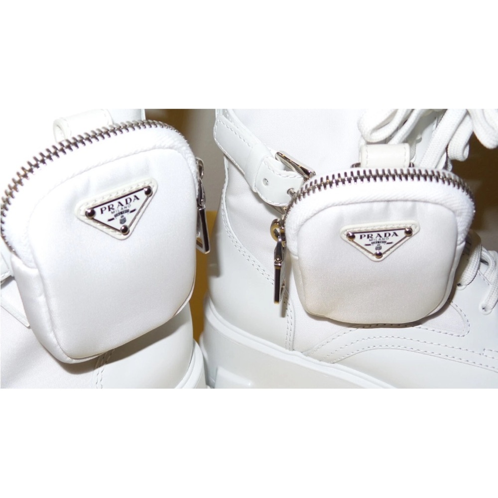 PRADA MONOLITH WHITE LEATHER BIKER BOOTS - Picture 7 of 12